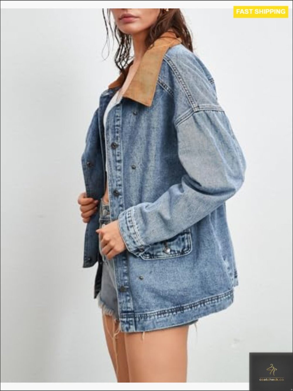 Oversized Striped Denim Jacket Long Sleeve Button Down Casual Trendy Coat - Picture 5 of 7